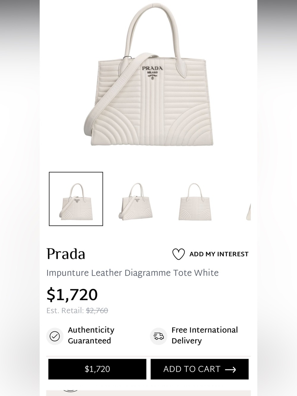 Prada White Diagramme Leather Handbag- EUC - Picture 8 of 8